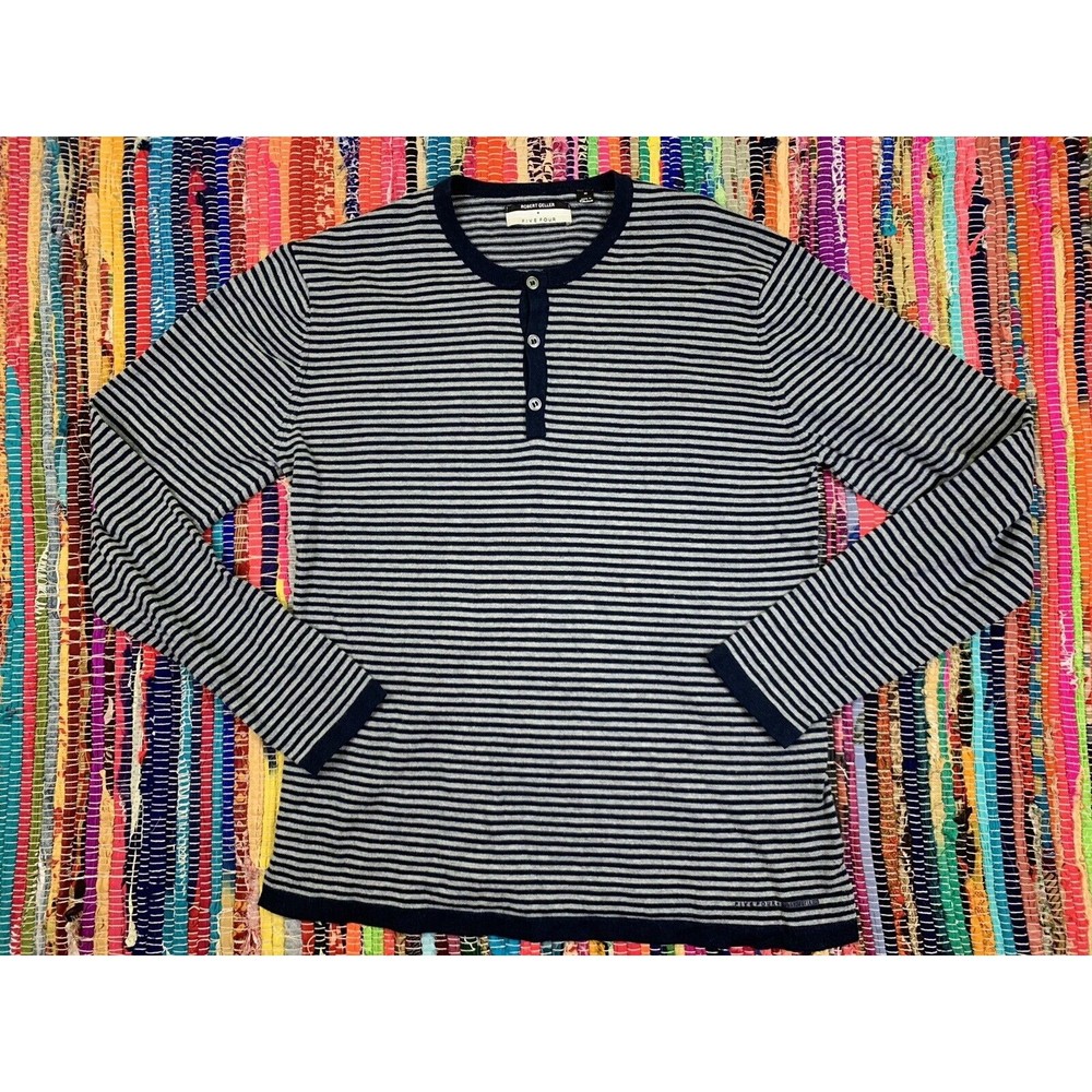 Five four + Robert Geller Mens Sweater Sz M Blue Strip Gray Stripped lightweight